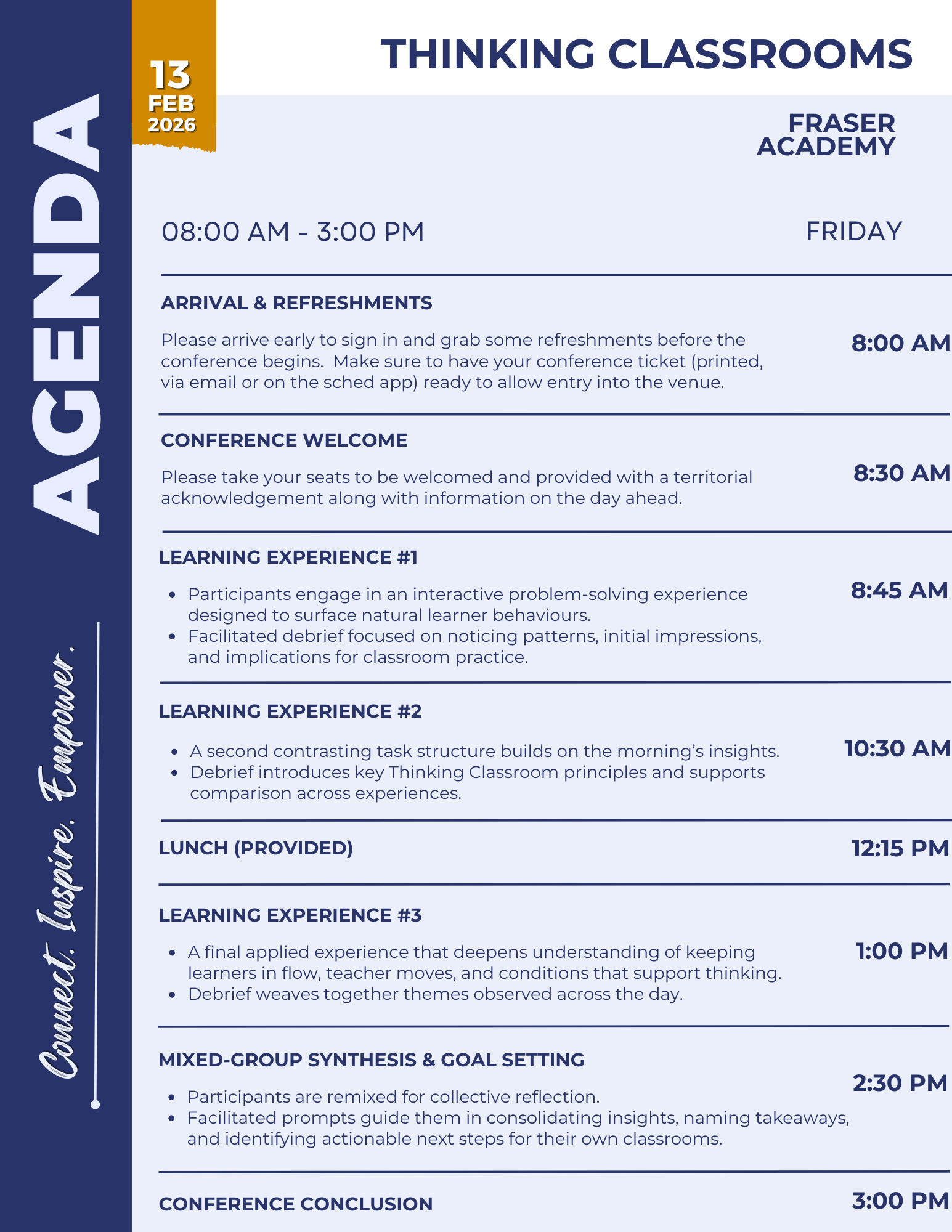 Fraser Academy AGENDA 2026